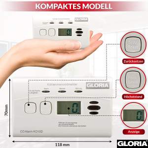 Preview: Gloria K10D Kohlenmonoxidmelder CO Melder mit Display u. 10-Jahres Batterie Preview: Gloria K10D Kohlenmonoxidmelder CO Melder mit Display u. 10-Jahres Batterie